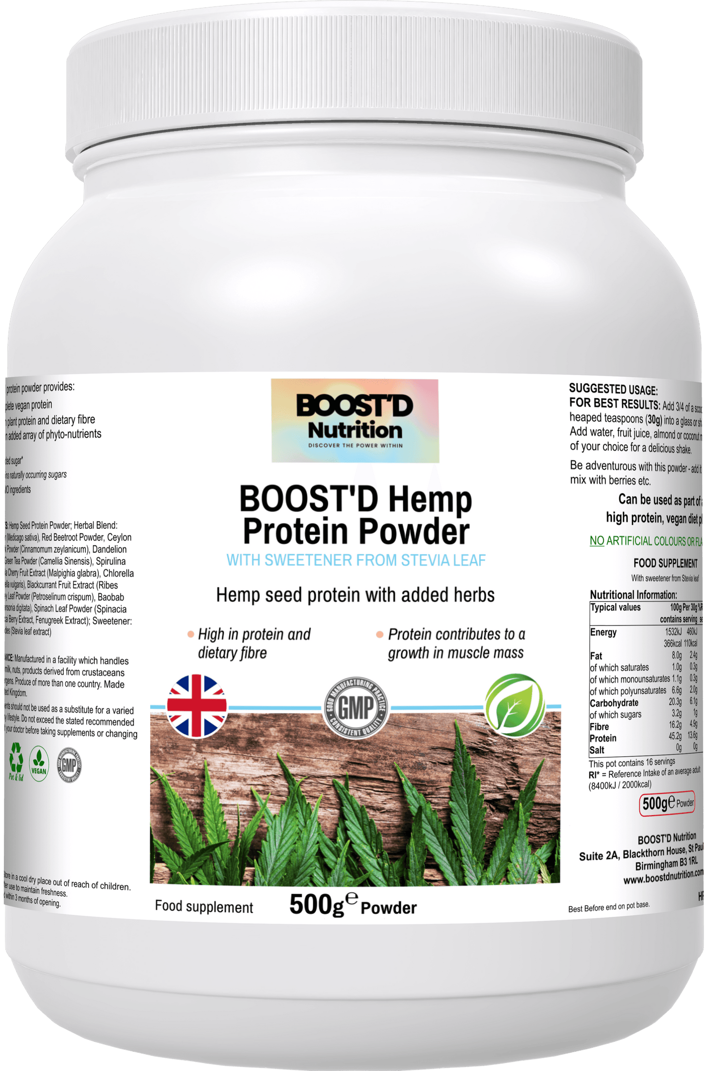 BOOST’D Hemp Protein Powder (500g) - BOOSTD Nutrition -
