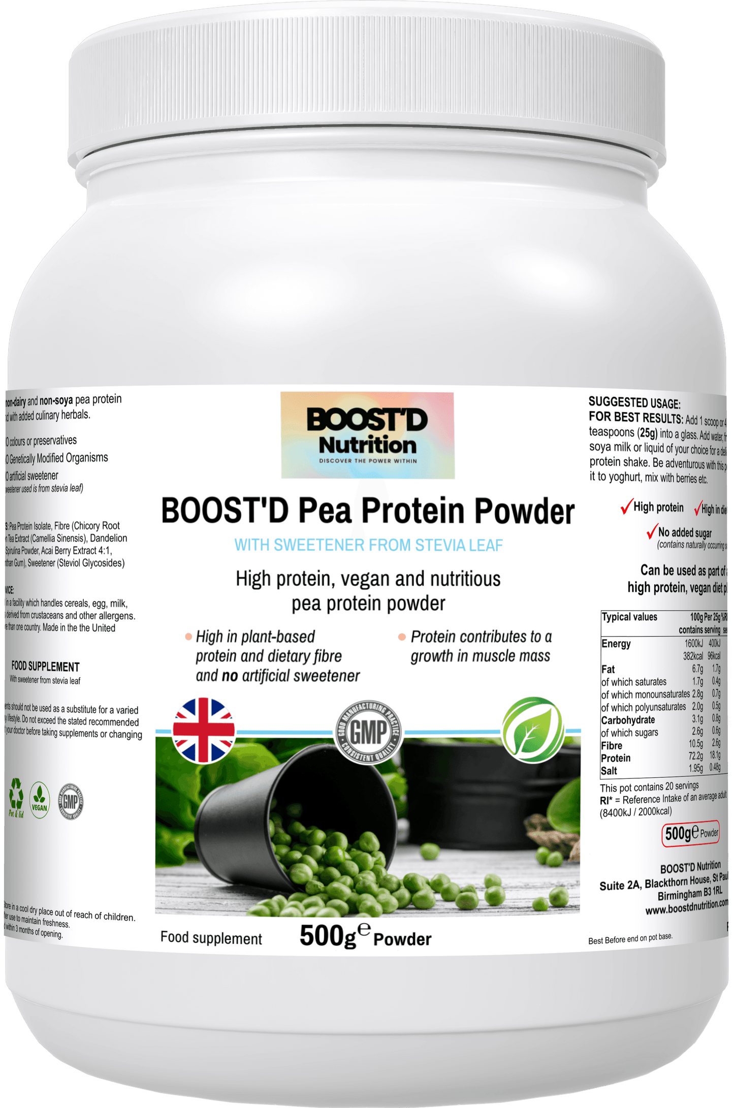 BOOST'D Pea Protein Powder (500g) - BOOSTD Nutrition -