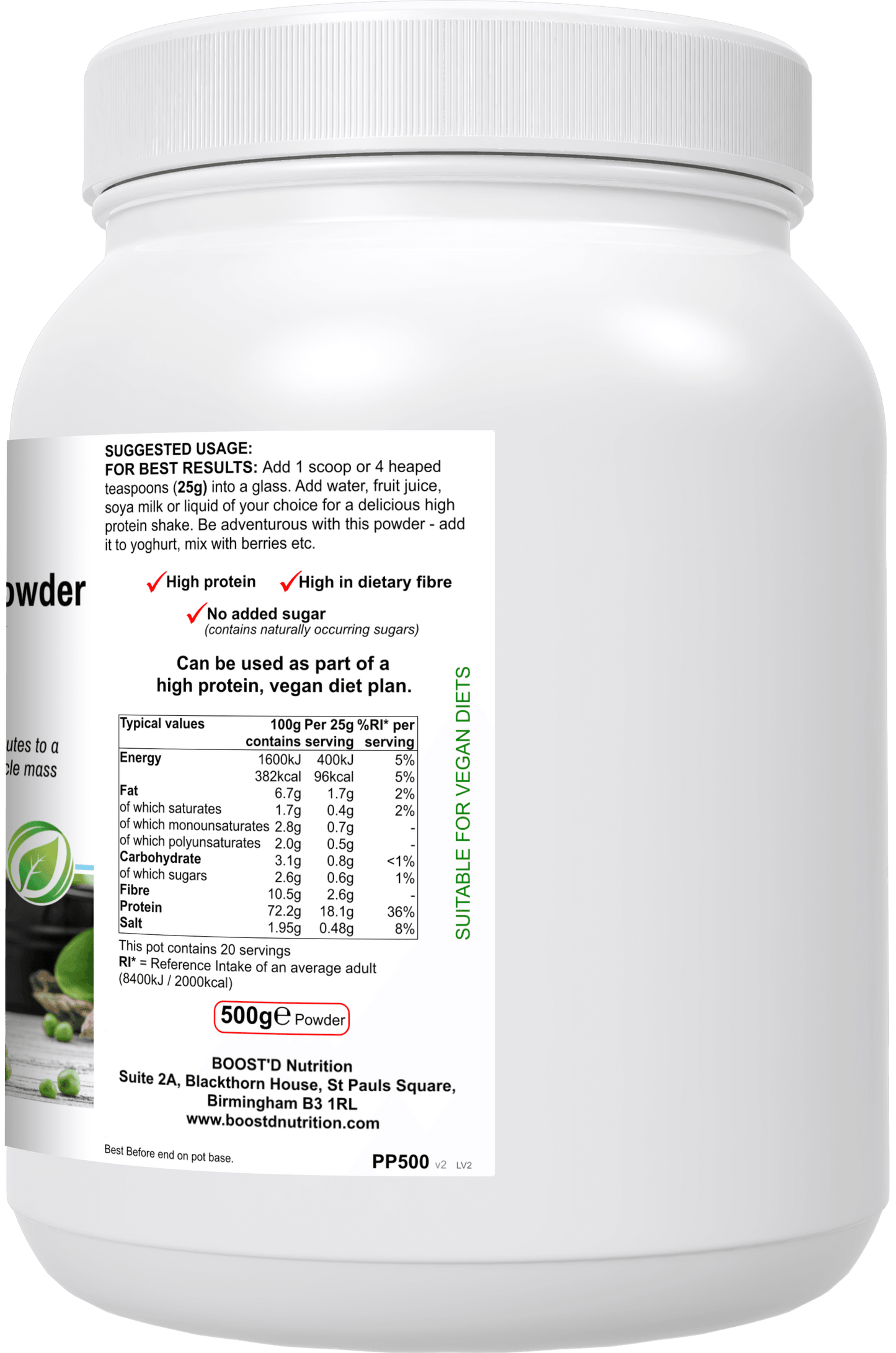 BOOST'D Pea Protein Powder (500g) - BOOSTD Nutrition -